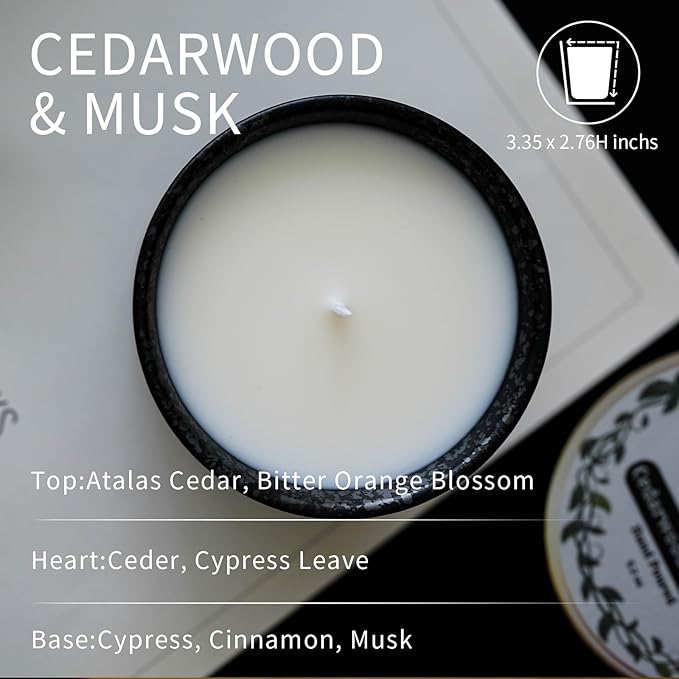 Luxury Textured Ceramic Jar Scented Candle | Non Toxic 100% Natural Coconut & Soy Wax Blend Cotton Wick | 5.2oz | Hand Poured Highly Scented Long - Lasting | Women & Men | Cedarwood & Musk