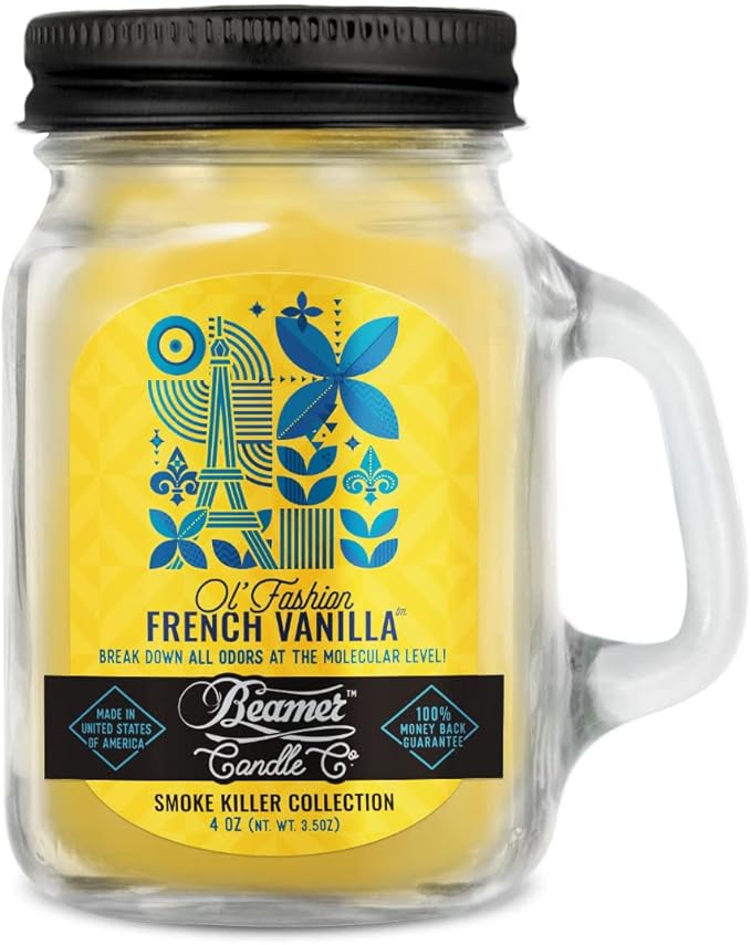 Beamer Candle Co. - Ol' Fashion French Vanilla Candle – Creamy Vanilla, Nutmeg, Amber, Musk - Odor Eliminating - High Fragrance - Small 4oz Mason Jar - 22 Hour Burn Time