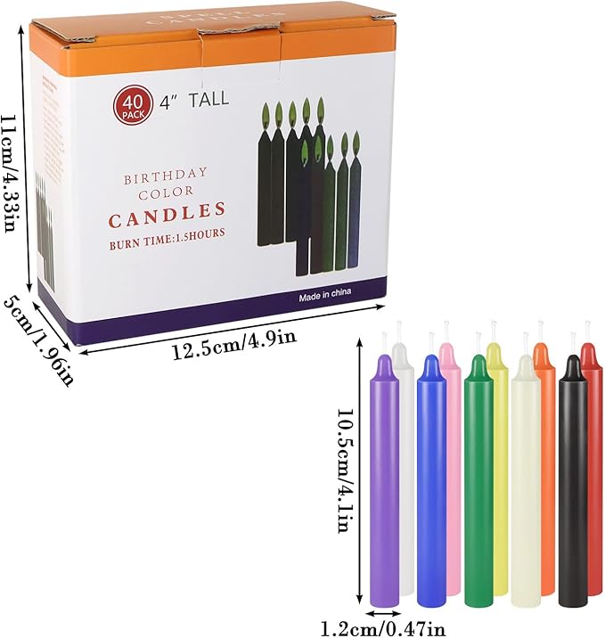 40 Pack Assorted Color Spell Chime Candles-4 Inch Mini Taper Candles-10 Colored Taper Candle,Long Burning Ritual Candles for Home Decor Kitchen Wedding Decoration,Witches & Spiritual Practices