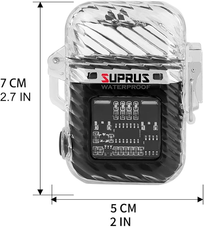 SUPRUS Luminous 3 Modes of Flashlight Windproof Waterproof Lighter Electric Rechargeable Dual Arc Plasma Lighter with Survival Emergency Whistle and Lanyard (Black)