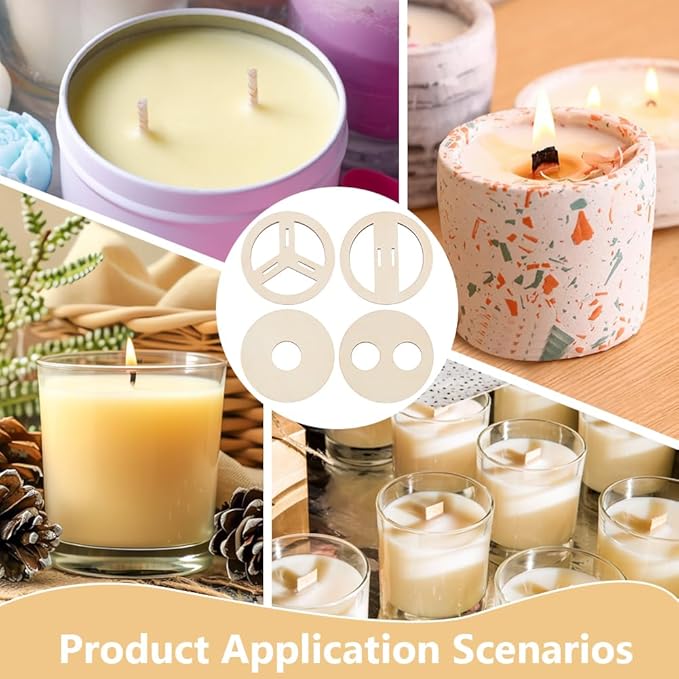 BENECREAT 8 Pcs 4 Styles Wooden Wick Centering Tool, 2.95 Inch Engraved Patterned Wick Holder, Candle Wick Stabilizer for Candle Making DIY