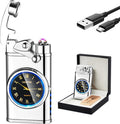 GADATOP Electric Lighter Rechargeable USB Lighter Flameless Windproof Lighters Personalized Creative Rocker Double Arc Plasma Lighters with Luminous Dial LED for Men and Women Gifts (Silver Ice)