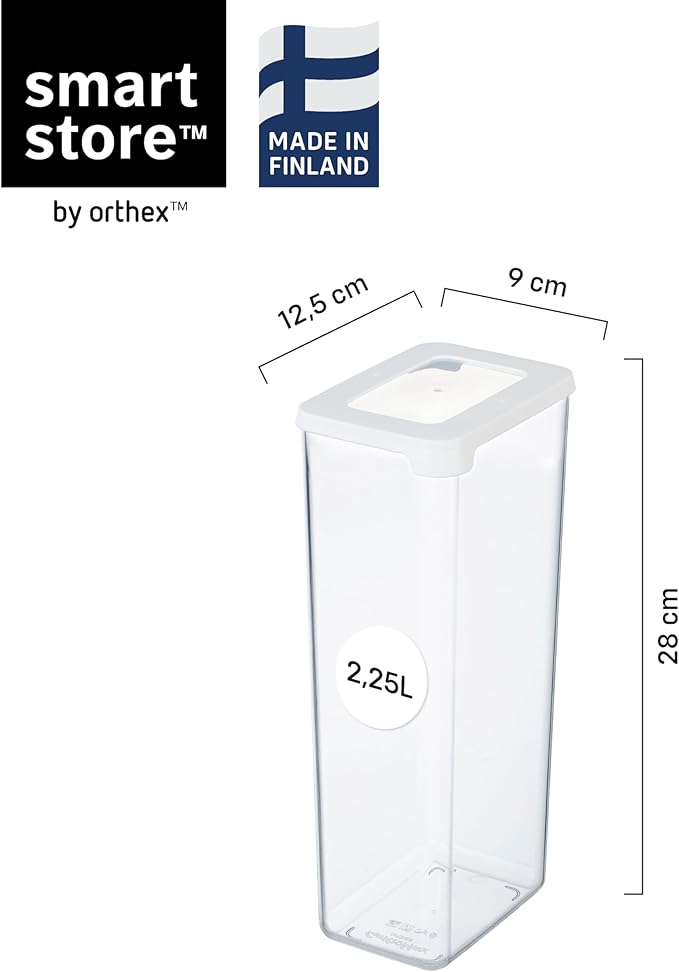 SmartStore Clear Airtight Dry Food Containers with Lids | 2.25L Set of 4 | Organiser for pasta, spaghetti | BPA Free | Dishwasher Safe | Stacking Kitchen Storage | 12.5x9x28cm