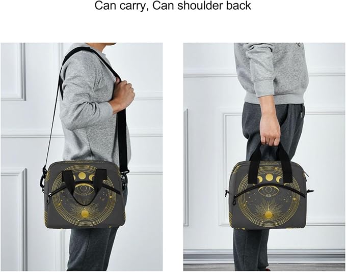CBBYY Goth Stars Sun Lunch Bags for Women Men, Reusable Insulated Lunch Box, Adjustable Shoulder Straps Tote Lunch Bag for Work Picnic School