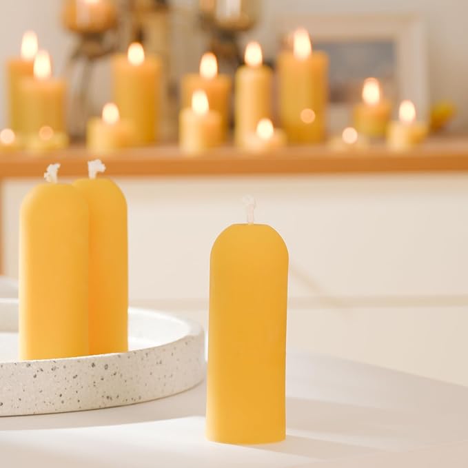 Small Pillar Candles 4-Pack - 10-Hour Long Burning 100% Natural Beeswax Candles, Perfect for Everyday Use, Home & Travel, Power Outages，Classic Pillar Style (3.5"x1.3")