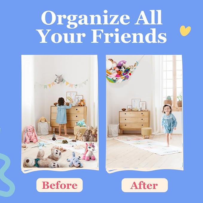 Lilly's Love Stuffed Animal Hammock | Corner Hanging Organizer, Toy Storage, Stuffed Animal Storage Net | Made from Quality Fishing Net, Holds 12lbs | 67"x47"x47" (Black, 2 Pack)