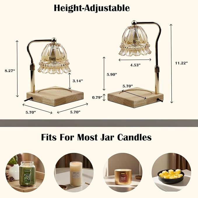 Candle Warmer Lamp with Timer Dimmable, Height Adjustable Scented Wax Melts Warmer, Electric Flameless Candle Warmer for Candle Jar, Mothers Day Birthday Gifts for Women, Office Home Decor (2 Bulbs)