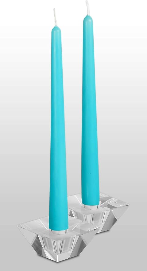 Hyoola Tall Taper Candles - 10 Inch Turquoise Dripless, Unscented Dinner Candle, Paraffin Wax with Cotton Wicks - 8 Hour Burn Time, Blue (Pack of 12)