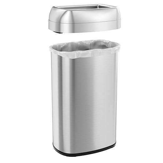 iTouchless 16 Gallon Oval Open Top Trash Can and Recycle Bin with Dual AbsorbX Odor Filters, Slim Space-Saving Large Capacity Commercial Grade for Home, Office, Garage, Business, Stainless Steel