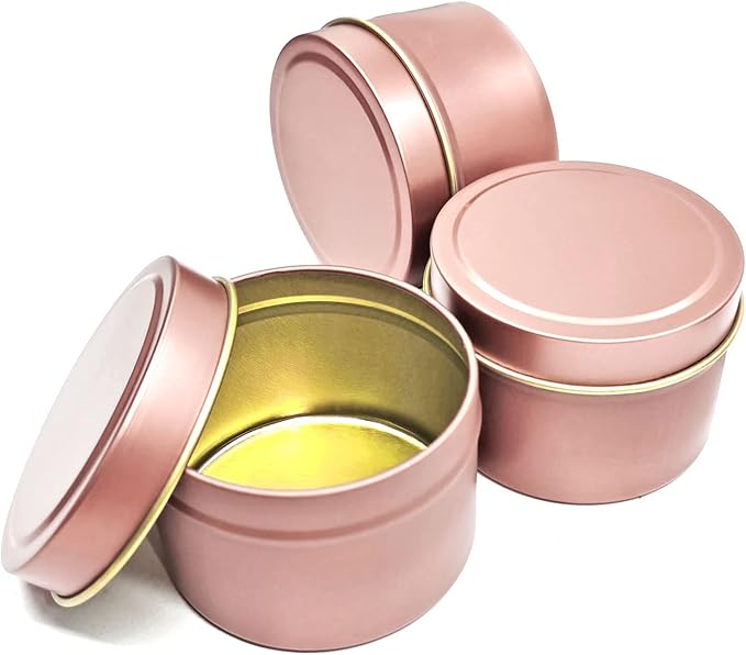 Rose Gold Candle Tins 8oz, 12Pcs Candle Tins for DIY Big Candle Container Tins for Candle Making Rose Gold Cantainer Tins