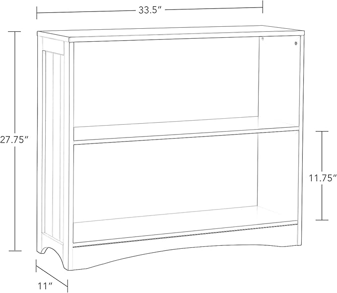 RiverRidge Kids' Horizontal Bookshelf 2 Large Open Storage Shelves - Toy Organizer Bookcase with Beadboard Side Panels Fits RiverRidge Folding Bins for Room Organization Gray