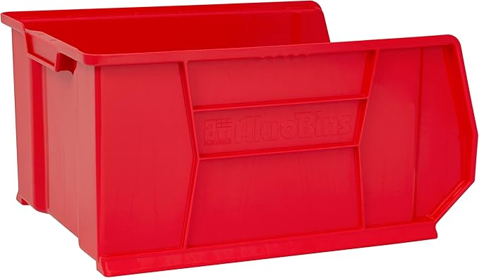 Akro-Mils 30289 Super-Size AkroBins Plastic Storage Bins, Space-Saving Stackable Bins for Garage, Classroom, Warehouse Organization, 24" L x 18" W x 12" H, Red, 1-Pack