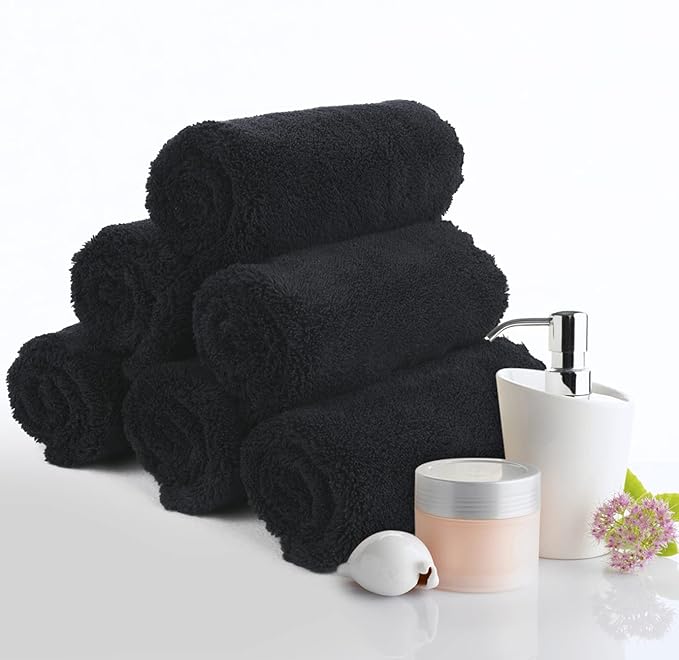 SUNLAND Microfiber Face Cloth Reusable Makeup Remover Facial Cleansing Towel Ultra Soft Face Washcloth 12inchx12inch 6 Pack Black
