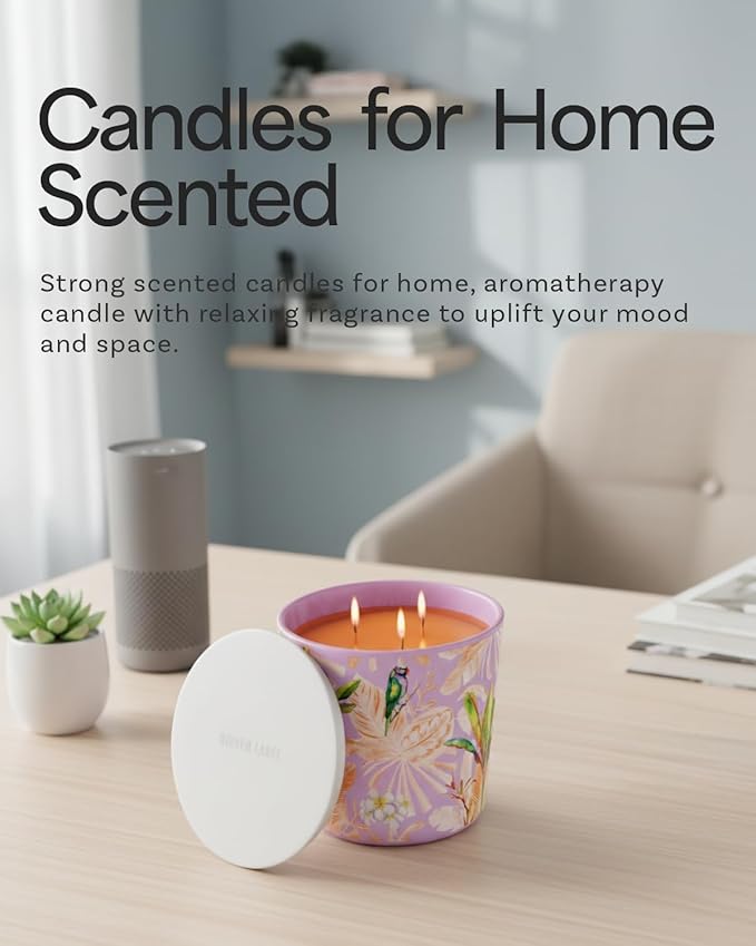 Thai Frangipani Scented Candle, 30oz Natural Soy Wax Non Toxic, 3 Wick Big Candles for Home Scented, 100hours Clean Burn,Long Lasting Large Aromatherapy Candle Gift for Women,Stress Relief,SPA