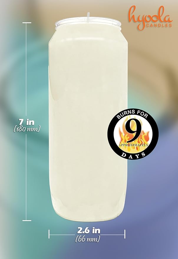 Hyoola 9 Day Prayer Candles 7" Tall Pillar Candles for Religious, Memorial, Party Decor, Vigil and Emergency Use - Vegetable Oil Wax in Plastic Jar Container, White (2 Pack)