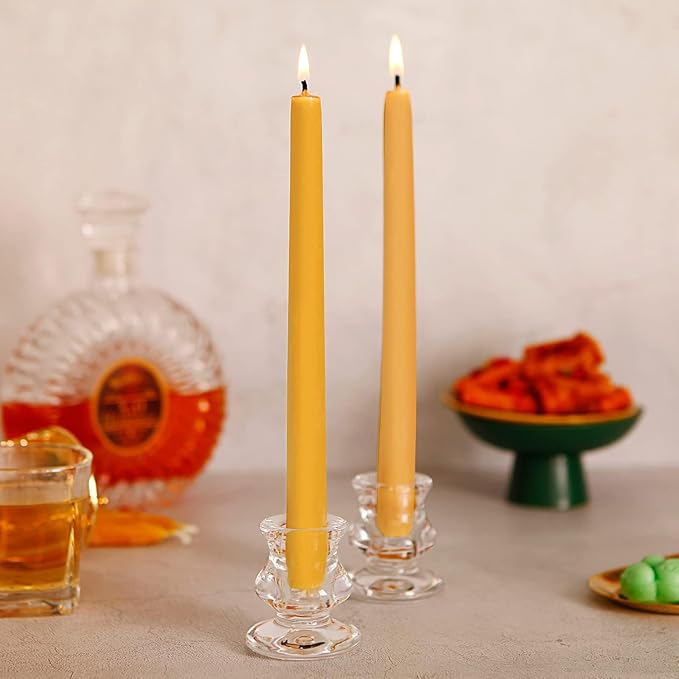 10 inch Pure Bee Waxs Candlestick Tapers 12 Pack,9 Hours Long Burning Beewaxs Taper Candles,Unscented Dripless and Smokeless,for Home Decor, Party, Wedding