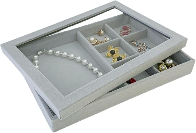 See-Through Cover for Grey Velvet Stackable Organizer Premium Quality Stackable Tray PlexiGlass Lid