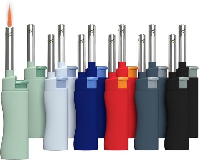 MK Lighter Candle Lighters, Windproof Flame, Ideal for Candle, BBQ, Camping, Outdoor, Butane Refillable, Multipurpose Lighters (NBR-12PC)