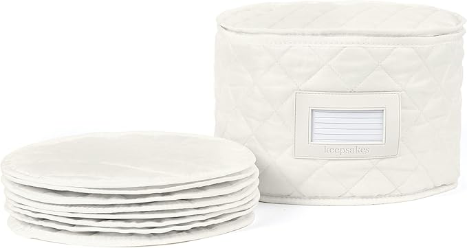 Covermates Keepsakes Dish Storage Case – Padded China & Dinnerware Organizer, Quilted Polyester Protection, ID Window, Zipper Closure, Machine Washable, Cream