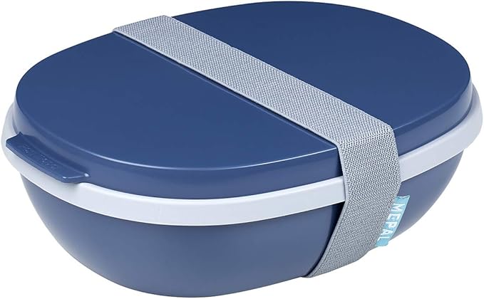 MEPAL, Duo-Lunch Box with Two Compartments for Food Storage, Plus a Detachable Mini Box, Portable, BPA Free, Nordic Denim, Holds 1425ml|48.2 oz, 1 Count, RST76400ND, 22.5x17.5x7.5 cm