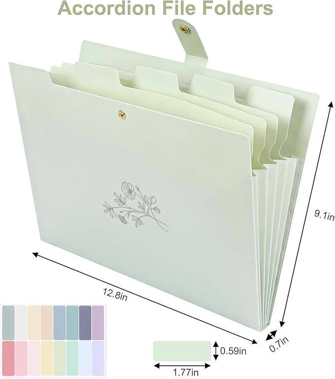 EOOUT 6pcs Expanding File Folders with 5 Pockets, Accordion Folders for Documents, A4 Letter Size Gold-Embossed Floral Plastic File Organizer with Snap Button for School and Office Supplies
