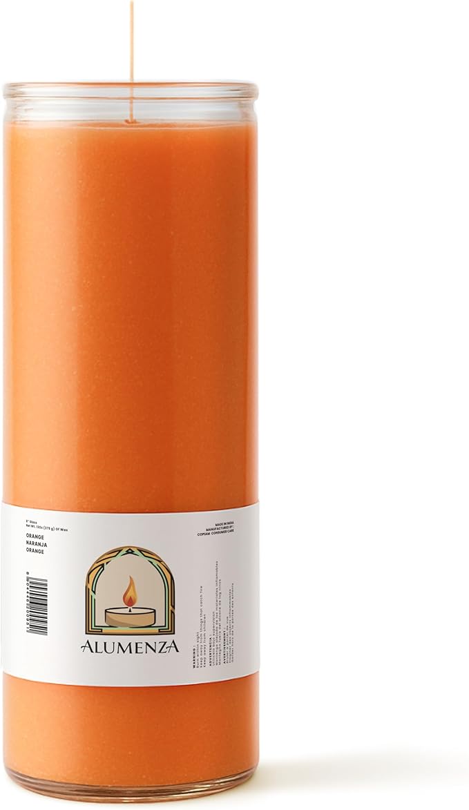 3 Pack Orange 7 Day Candles in Glass Jar – Paraffin Wax, Clean Burning Unscented | Large & Tall Devotional Prayer Pillar Candles for Home, Memorial, Spells, Long Lasting
