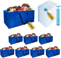 8 Pack Heavy Duty Extra Large Moving Bags with Backpack Straps & Large Vacuum Storage Bags Moving Supply Combo, Moving Totes with Handles & Zippers for Space Saving, Fold Flat, Includes Vacuum Bags