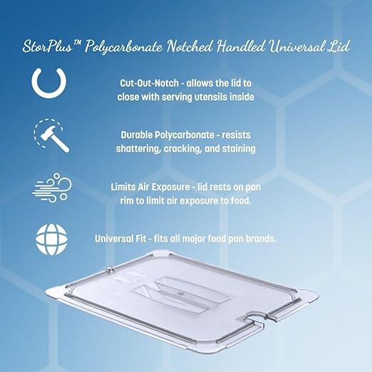 Carlisle FoodService Products Storplus 1/4 Size Notched Universal Food Pan Lid with Molded Handle for Catering, Buffets, and Restaurants, Polycarbonate, Clear, (Pack of 6)