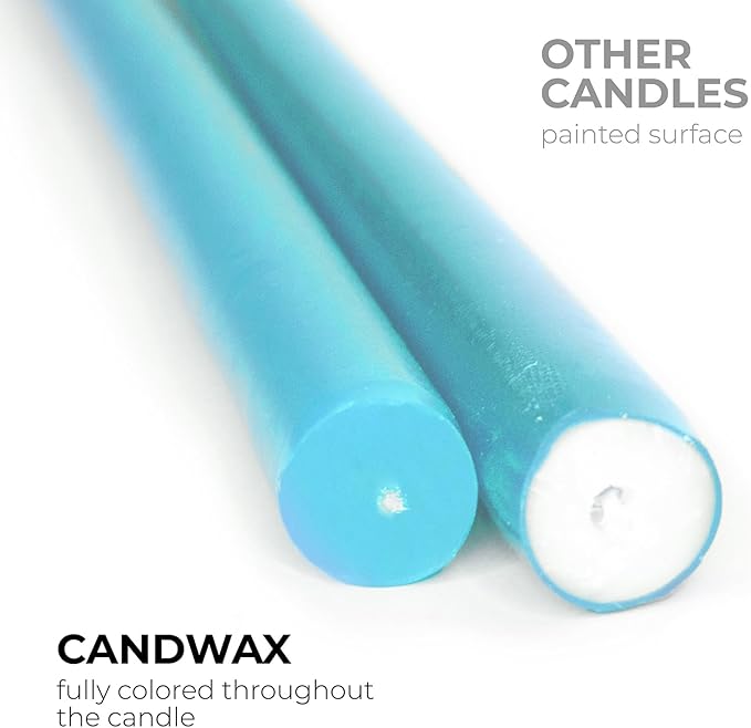 CANDWAX 8 inch Teal Taper Candles Set of 12 - Unscented Smokeless Dripless Tall Candlesticks - Perfect for Holidays, Ordinary Dinners and Special Occasions - Turquoise Taper Candles