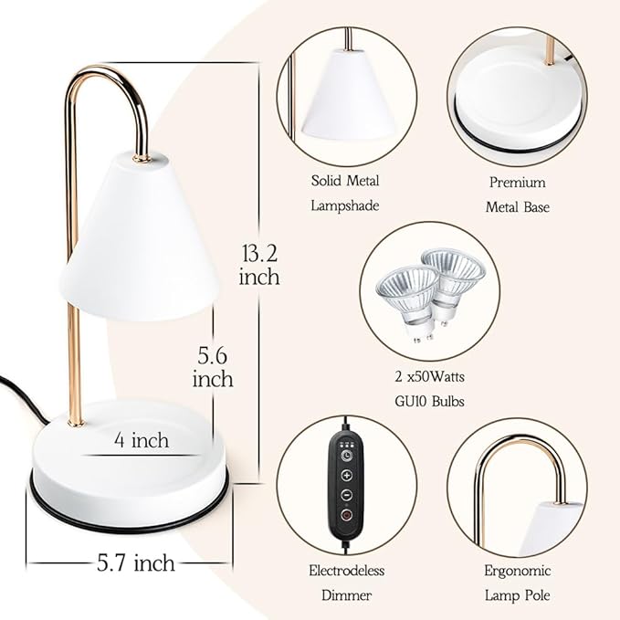 Marycele Candle Warmer Lamp with Timer, Electric Lamp Candle Warmer White, Birthday Gifts for Women, Bedroom Western Home Decor, Dimmable Wax Melt Warmer for Scented Wax
