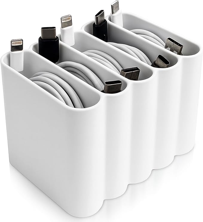 Cable Management Organizer Cord Management, Multiple Slots for Home, Office, Desk, Workshop, Durable Plastic Connectable Cable Organizer, Tangle-Free, Expandable Storage, White