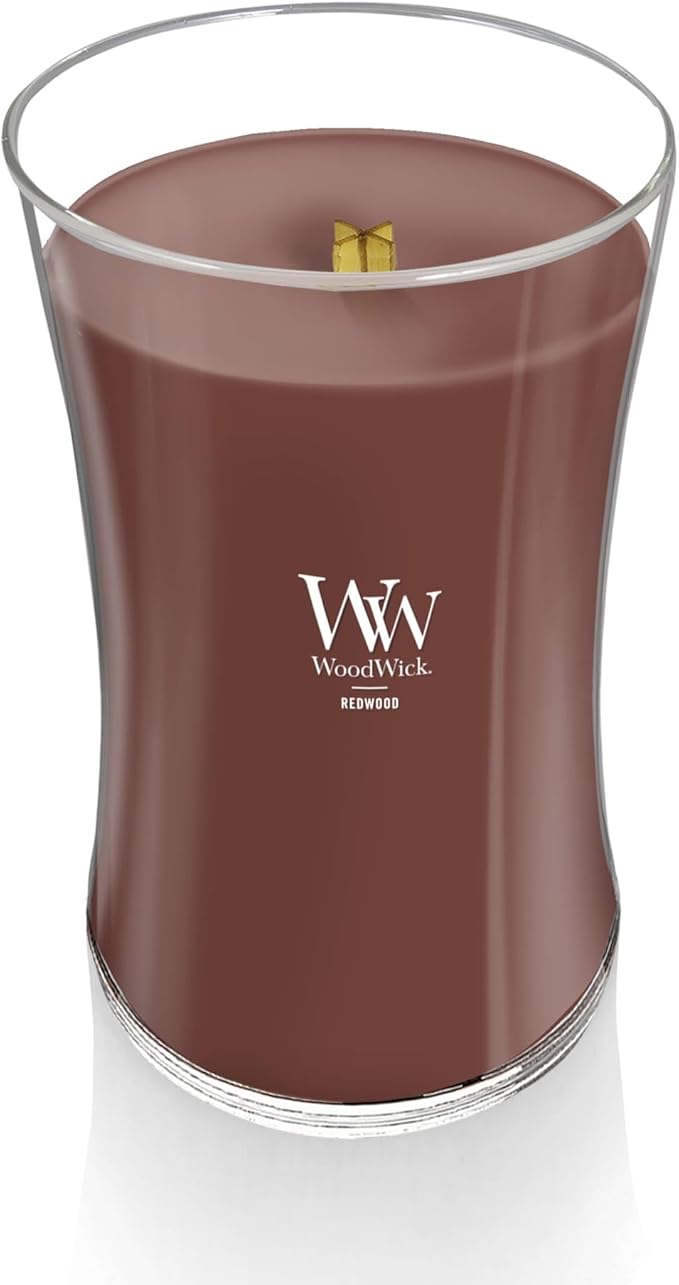 WoodWick Redwood Holiday Candle Gifts for Women and Men, 21.5 oz Large Hourglass Candle with Crackling Wick