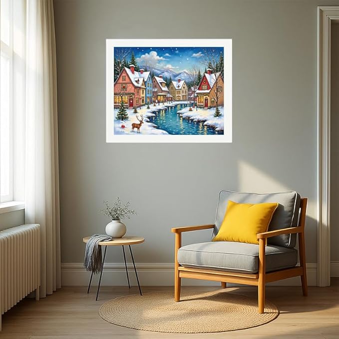 EnLvYY Christmas Village Paint by Numbers Adult 16x20 Inch, DIY Acrylic Painting Kit for Beginners, Winter Town Landscape Wall Art Home Decoration, Gift for Family and Friends, Unframed