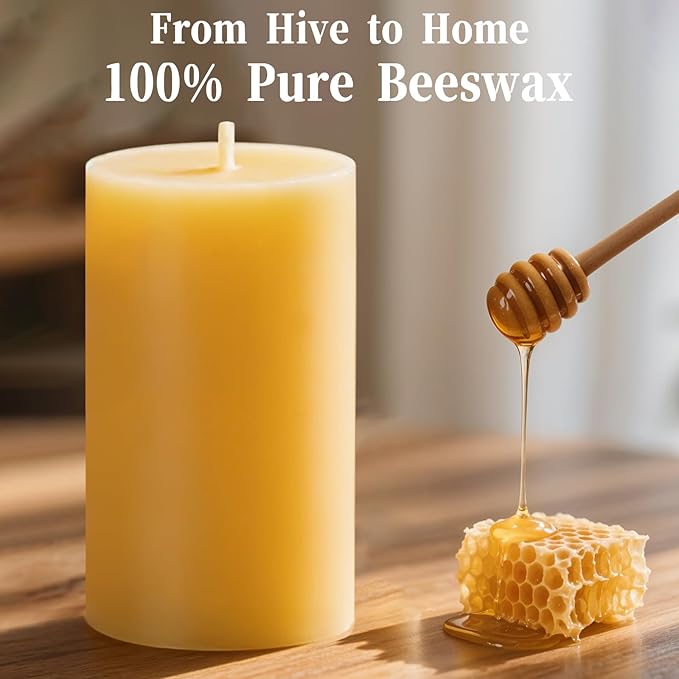 3x6inchs Beeswax Candles - 3 Pack Large Emergency Candles, 309 Hour Long Burn Time Big Bees Wax Candle for Home, Beeswax Pillar Candle for Home Holidays Decor Spa Relaxation (3x6in)