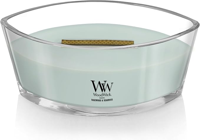 WoodWick Sagewood & Seagrass Gifts for Women and Men, 16 oz Ellipse Candle with Crackling Wick