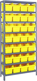 Quantum Storage Systems 1275-SB807YL Solid Heavy Duty 8 Shelves 28 STORE-MAX Yellow Bins 75" H x 36" W x 12" D