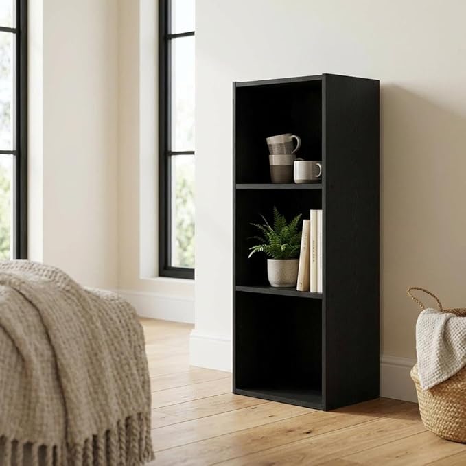 Furnifact Blackwood 3-Tier Open Shelf Bookcase with Durable Wood Construction, Modern Design, Suitable for Living Room, Office, or Bedroom Organization