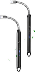 ELCELC 2 Pack Electric Candle Lighter Plasma Flameless Arc Windproof 360° Long Neck Flexible with LED Power Display Lighters for Candle for BBQ, Grill, Camping, Fireplace, Stove
