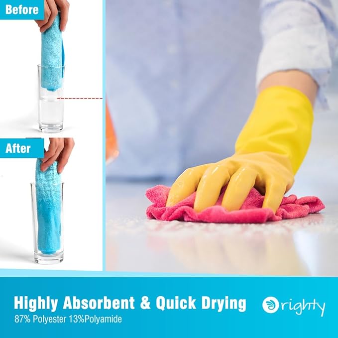 Orighty Microfiber Cleaning Cloths, Pack of 150, Highly Absorbent Cleaning Supplies, Lint Free Cloths for Multiple-use, Powerful Dust Removal Clean Rags for House, Kitchen, Car Care(12x12 inch)