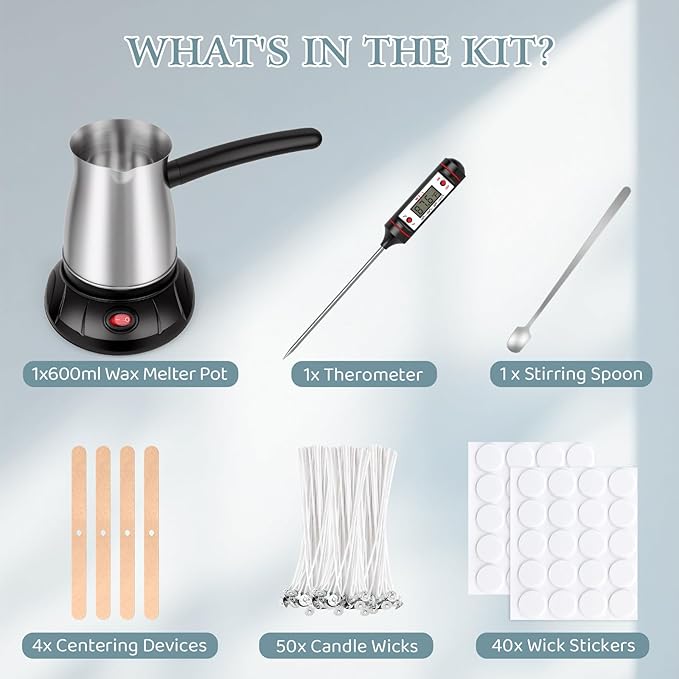 Aottom Wax Melter for Candle Making - Stainless Steel Candle Wax Melter Pot with Pouring Spout, DIY Candle Making Kit Supplies Included Wicks, Wick Stickers, Centering Device, Stirring Spoon