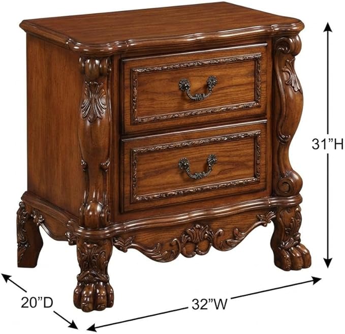 Furnifact Red Dresden Cherry Oak Nightstand, Poplar Wood, MDF, Poly-Resin, Transitional Vintage Design, Spacious Storage, Durable Build for Bedroom Decor