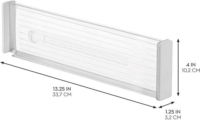 iDesign Plastic Adjustable Deep Drawer Dividers for Kitchen or Dresser Drawers - Set of 4 - Clear