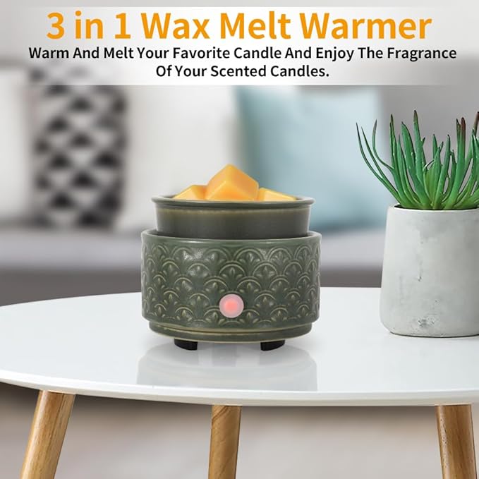 kobodon Ceramic Wax Melt Warmer - 3-in-1Electric Wax Warmer-Fragrance Candle Burner for Scented Wax Tarts and Essential Oils - Wax Melts as Gifts for Moms Grandma Women Girls（Green）…