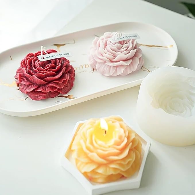 MGLIFEUL 2Pcs Peony Silicone Candle Flower Wax Mold Silicone for Candles Resin Making Molds Moldes De Silicona para Hacer Velas Artesanales De Silicona,for Making Mothers Day Gifts for Mom Daughter