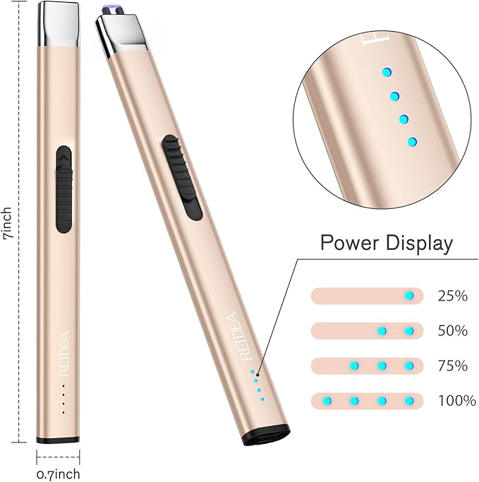 REIDEA Electric Lighter Gifts for Candle Lovers [Stocking Stuffers for Women & Men], Retractable Top Windproof Flameless USB Rechargeable Arc Safe for Adults, R1 Flat, Champagne Gold