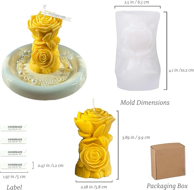 Flower Pillar Candle Molds for Candle Making, Silicone Epoxy Resin Casting Molds for DIY Aromatherapy Candles Wax Soap, Resin Craft Gifts,Gypsum Making,Making Home Decor Wedding Décor