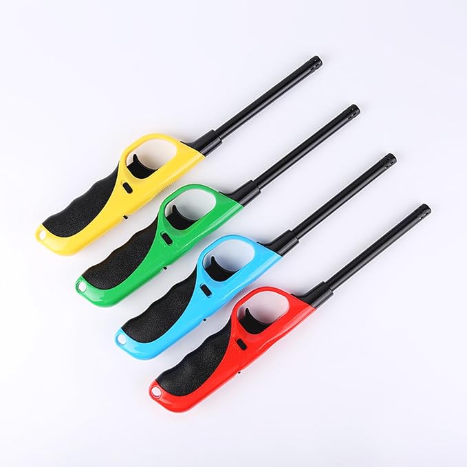 Candle Gas Lighter with Extended Long Wand Handy Refillable for Kitchen Fireplace Pilot Lighter BBQ Grill Stove, 4 Pack (Butane Included)