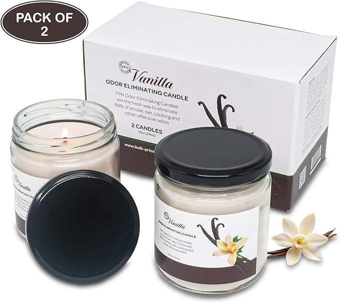 Candle Set Odor Eliminating – 2 Pack - 12oz – Long-Lasting Soy Wax Candles – Neutralizes Pet, Kitchen & Smoke Odors – Clean Burn, Eco-Friendly, Aromatherapy Candle (Vanilla)