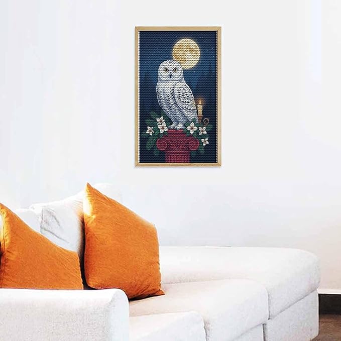 KIVJMSIDJA Snowy Owl & Candle Glow - Winter Night Scene Diamond Art Kits for Adults for Beginners, 5D Full Diamond Art Paint 12"x20"
