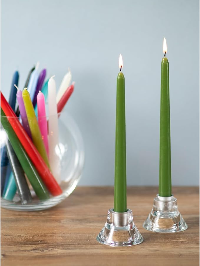 CANDWAX 12 inch Taper Candles 12 Pack - Colored Candle Sticks Great as Dinner Candle Set - Grass Green